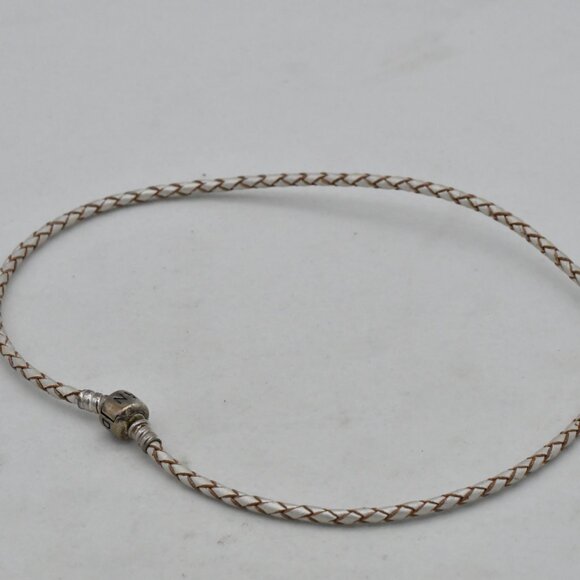 Pandora Double Braided Leather Wrap Bracelet Sterling Silver Authentic 15" - Picture 3 of 6